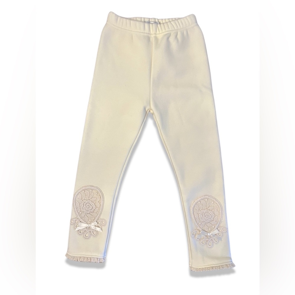 NWT Trish Scully Girl's Embroidered Legging - Cream - Size 2T